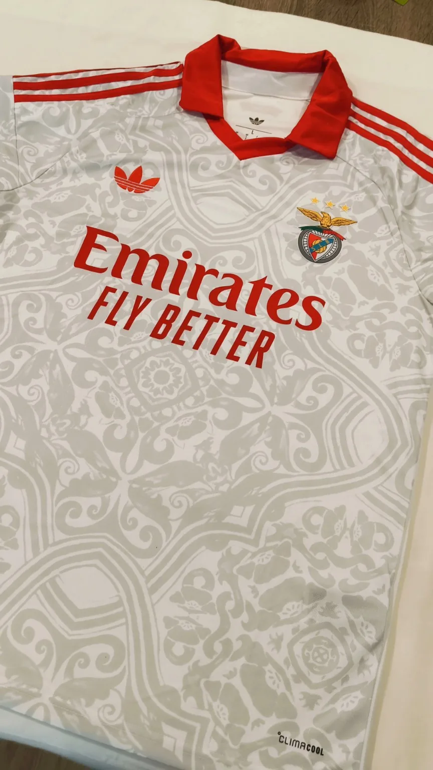 Detalhe real de camisola do Benfica